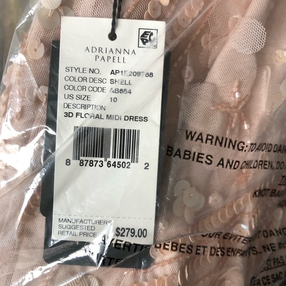 Adrianna Papell 3D Floral Embellishments Midi Cocktail Dress in Shell/Pink - Picture 13 of 14